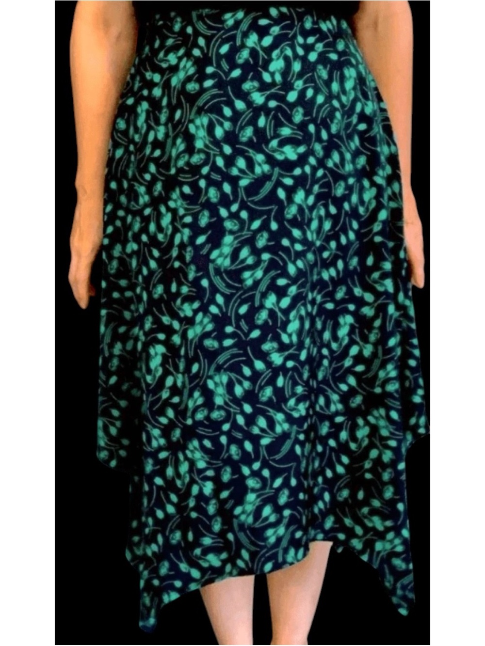 Who What Wear Green/Black Handkerchief Hem Midi Skirt Size 14